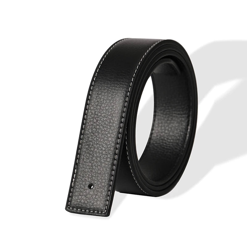 Men's Split Leather Belt Strap No Buckle 3.8cm 7 Colours Stitched Edge