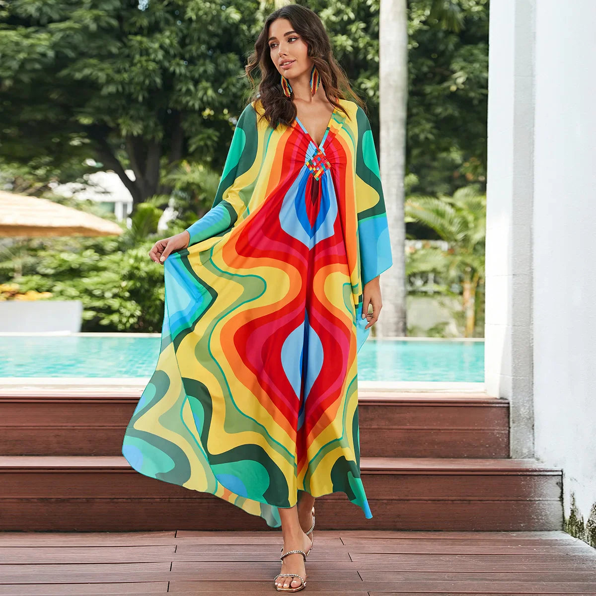 2.Maxi Kaftan Beach Dresses for Women – Artistic Summer Robe with Bold Prints