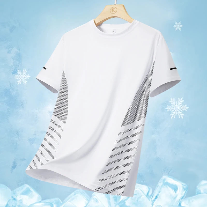 Mens Quick Dry Summer Running T-Shirt Ice Silk Breathable Reflective Gym Top