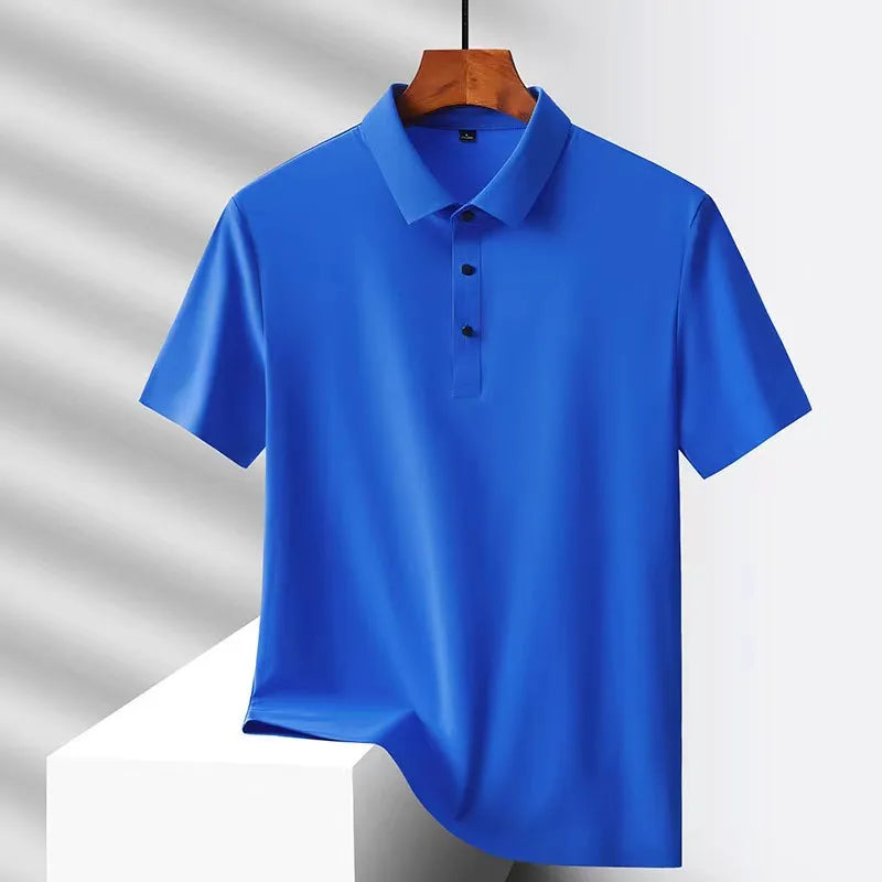 Seamless High-end Polo Shirt for Men's Business Thin Half Sleeved Solid Lapel Short Sleeved Men's Shirt Polo Shirt - QHA UK