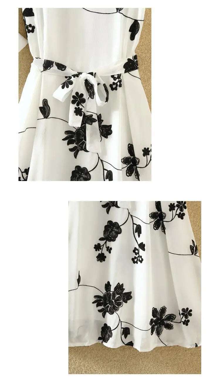 Womens Floral Embroidery Two-Piece Dress Suit Bow Belt UK 8-16