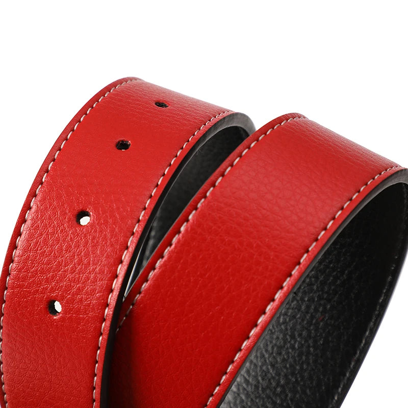 Men's Split Leather Belt Strap No Buckle 3.8cm 7 Colours Stitched Edge