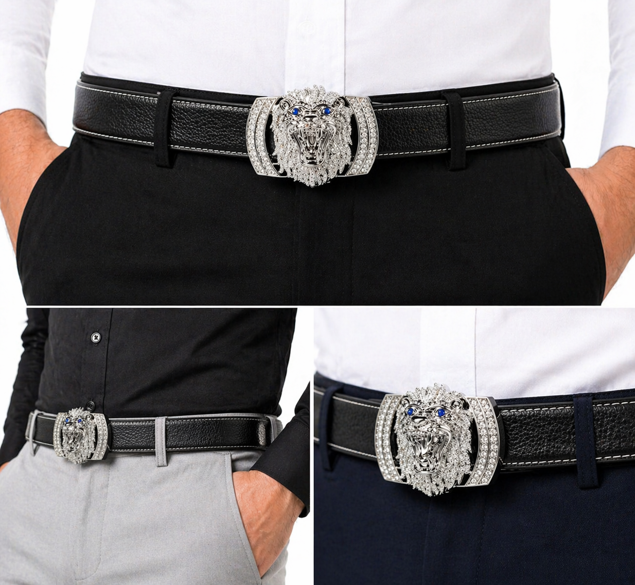 QHA Men's Designer Lion Buckle Leather Belt – 38mm, Statement Waist Belt Q3-01 - additional view 7