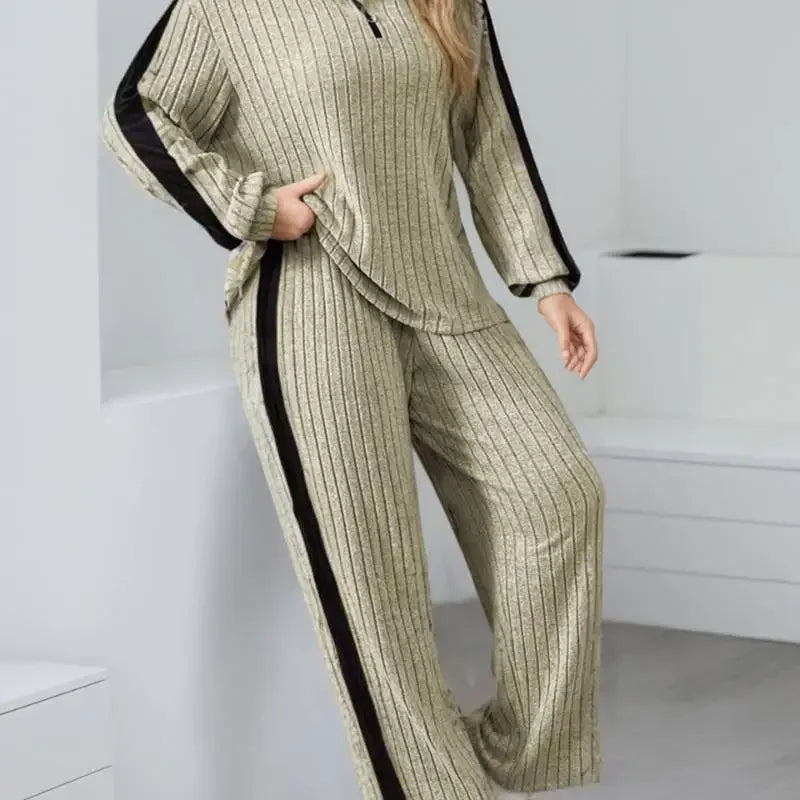 Womens 2-Piece Suit Zipper Collar Long Sleeve Top Wide Leg Pants 8-16