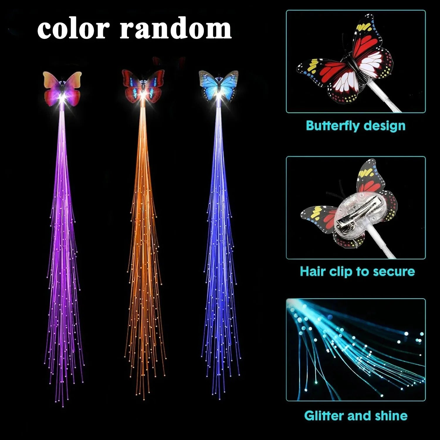 LED Fibre Optic Hair Clips – Light-Up Flash Braids & Luminous Hair Barrettes for Birthdays, Weddings, Parties & Carnivals