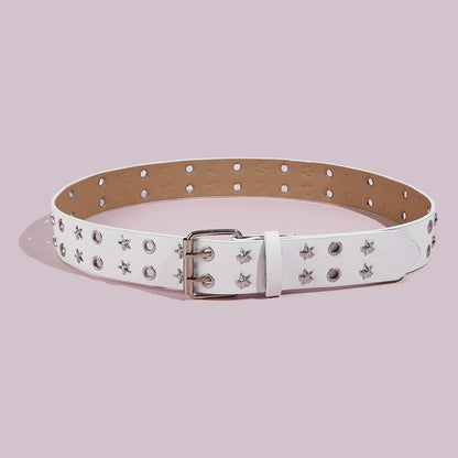 Unisex Punk PU Leather Belt Double Hole Metal Pin Buckle Goth Y2K Waist 28”-36” - QHA UK