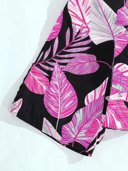 Girls Tropical Leaf Print Jumpsuit Black Sleeveless Wide Leg Summer