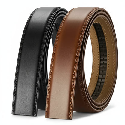 Black and brown leather belts on a white background