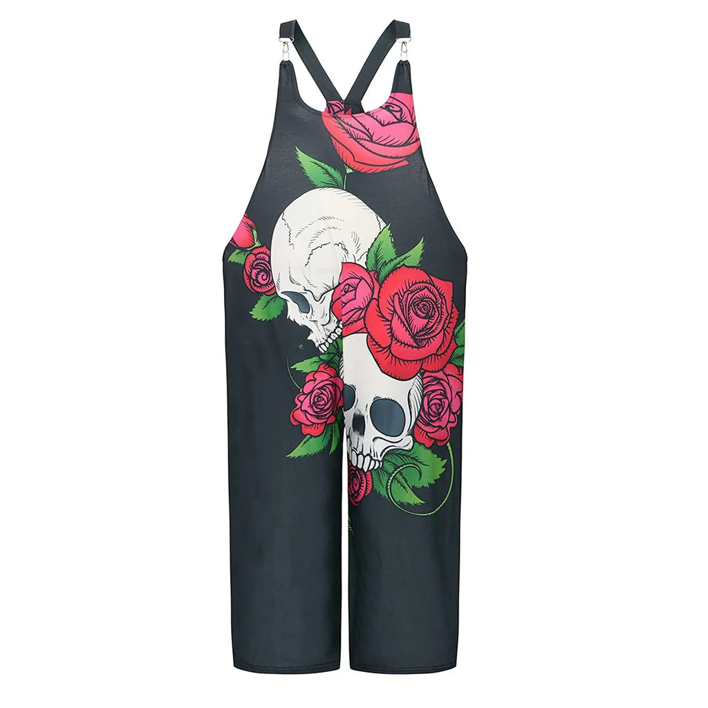 2.Women’s Skull Print Sleeveless Jumpsuit – Casual Summer Loose-Fit Streetwear