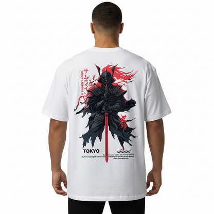 Men's Samurai Graphic T-Shirt Cotton Crew Neck Tee Black White