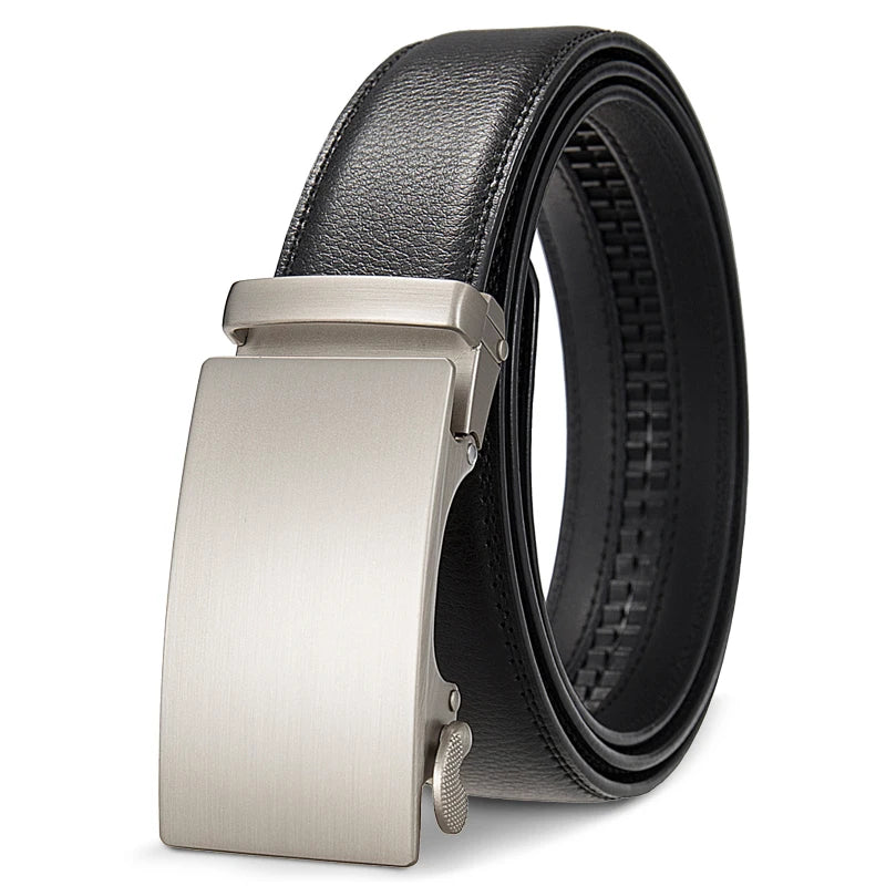 QHA Men's Genuine Leather Ratchet Belt – 35mm, Automatic Buckle, Cut-to-Fit