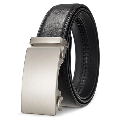 QHA Men's Genuine Leather Ratchet Belt – 35mm, Automatic Buckle, Cut-to-Fit