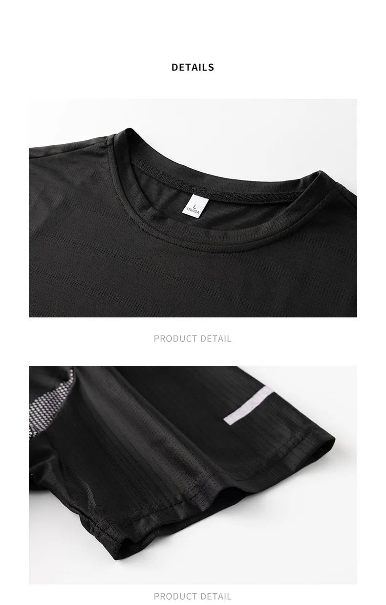 Mens Quick Dry Summer Running T-Shirt Ice Silk Breathable Reflective Gym Top