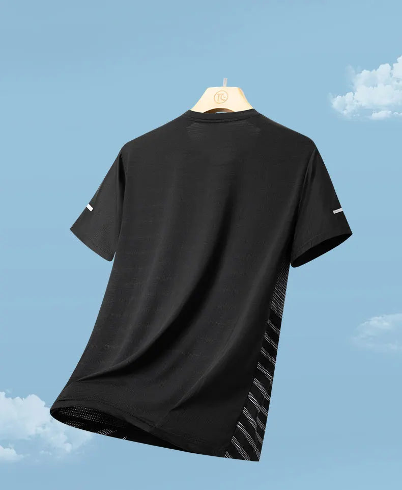 Mens Quick Dry Summer Running T-Shirt Ice Silk Breathable Reflective Gym Top