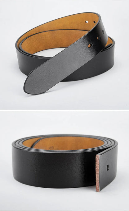 Mens Genuine Leather Belt Strap 3.8cm No Buckle Replacement Black Brown - QHA UK