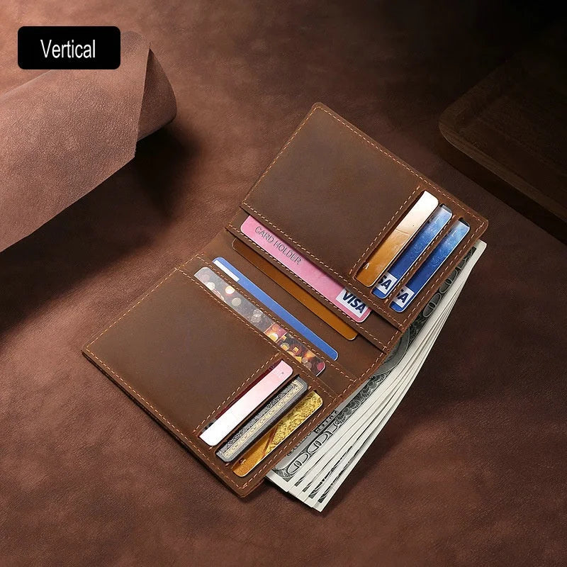 GENODERN Crazy Horse Mens Leather Wallet Slim Bifold Cowhide Vintage G227