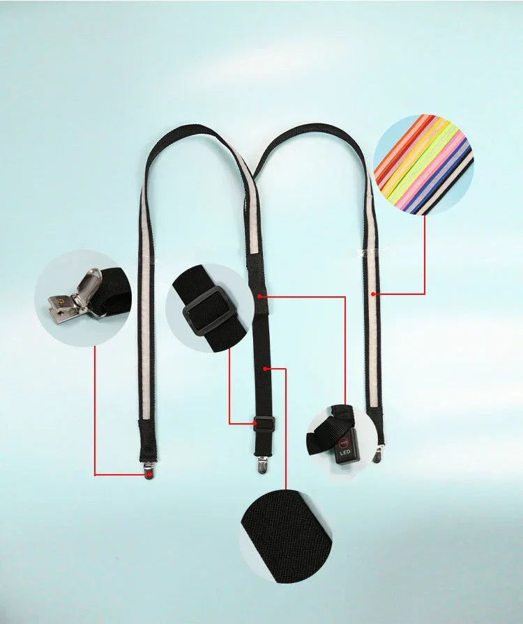 Light-Up LED Suspenders & Bow Tie Set – Adjustable Glowing Party Braces for Kids & Adults