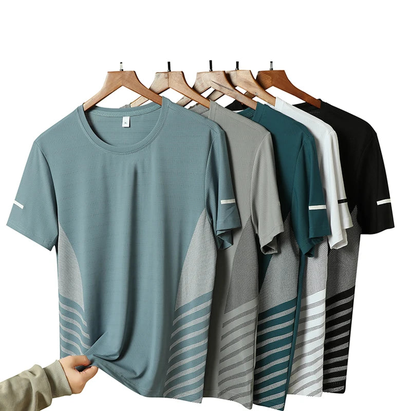 Men's T-Shirt Breathable Short Sleeve Summer Printed Running Ice Silk Thin