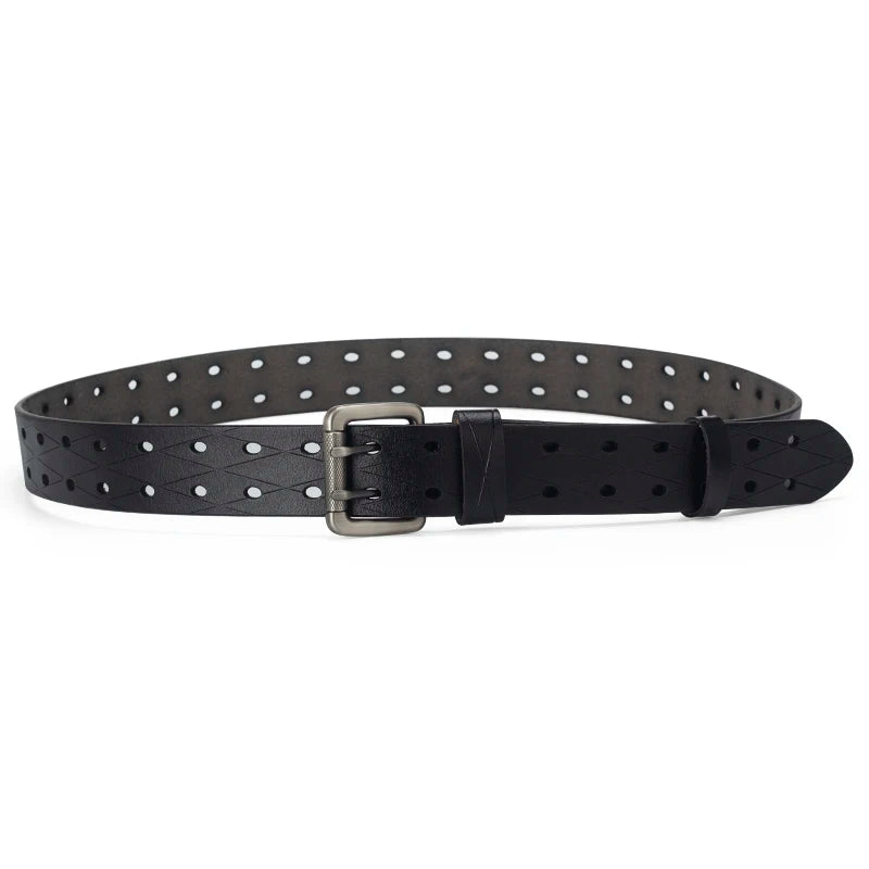 Mens Genuine Leather Double Prong Belt Heavy Duty Jeans Cowboy Black Brown 3.8cm - QHA UK