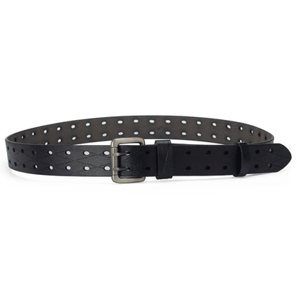 Mens Genuine Leather Double Prong Belt Heavy Duty Jeans Cowboy Black Brown 3.8cm - QHA UK