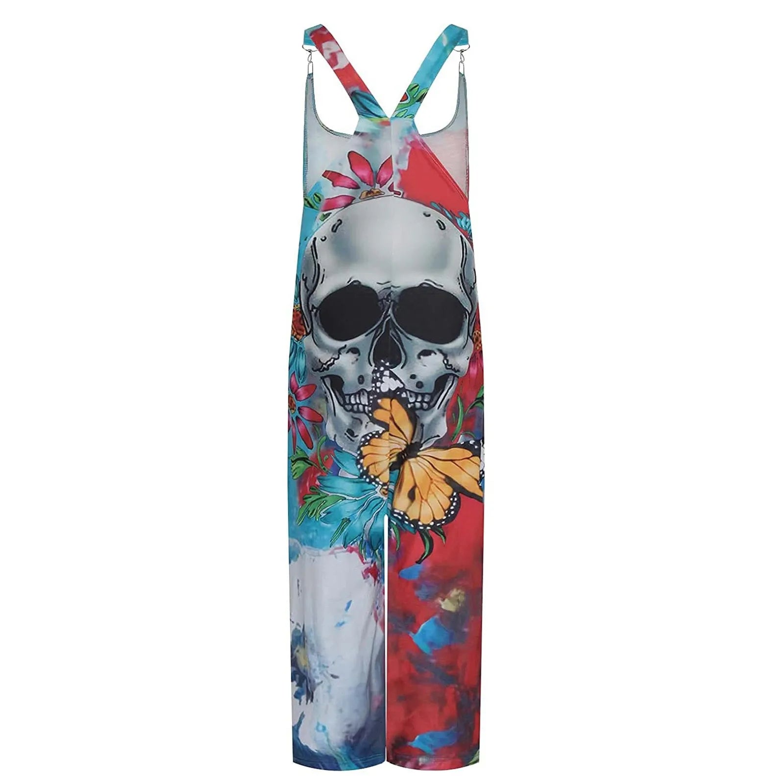 2.Women’s Skull Print Sleeveless Jumpsuit – Casual Summer Loose-Fit Streetwear
