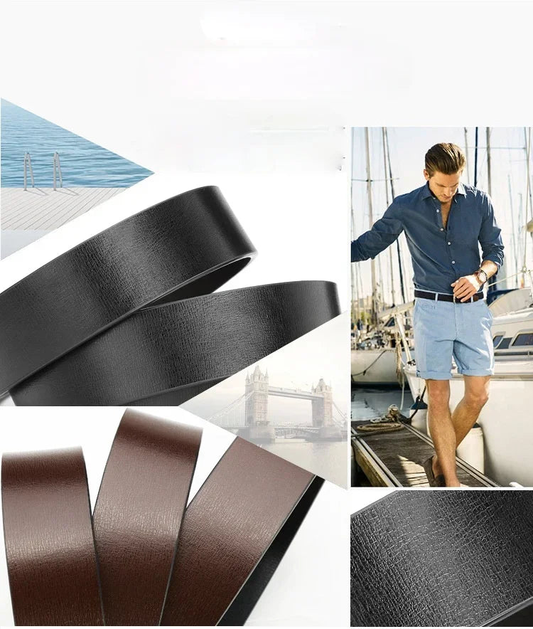 Mens Reversible PU Leather Belt Strap No Buckle Black / Brown 3.3cm - QHA UK