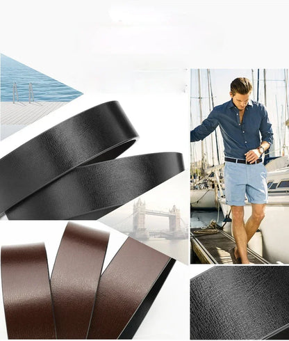 Mens Reversible PU Leather Belt Strap No Buckle Black / Brown 3.3cm - QHA UK