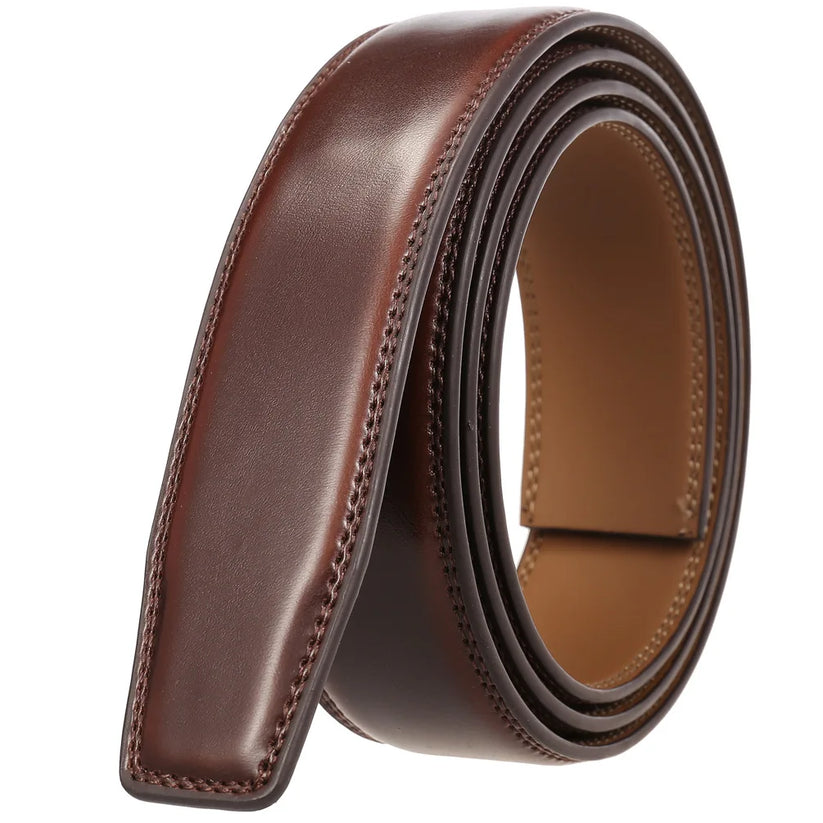 Mens Genuine Leather Belt Strap No Buckle 3cm Ratchet Replacement 110-130cm - QHA UK