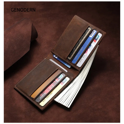 Crazy Horse Mens Leather Wallet Slim Bifold Cowhide Vintage G227 - QHA UK
