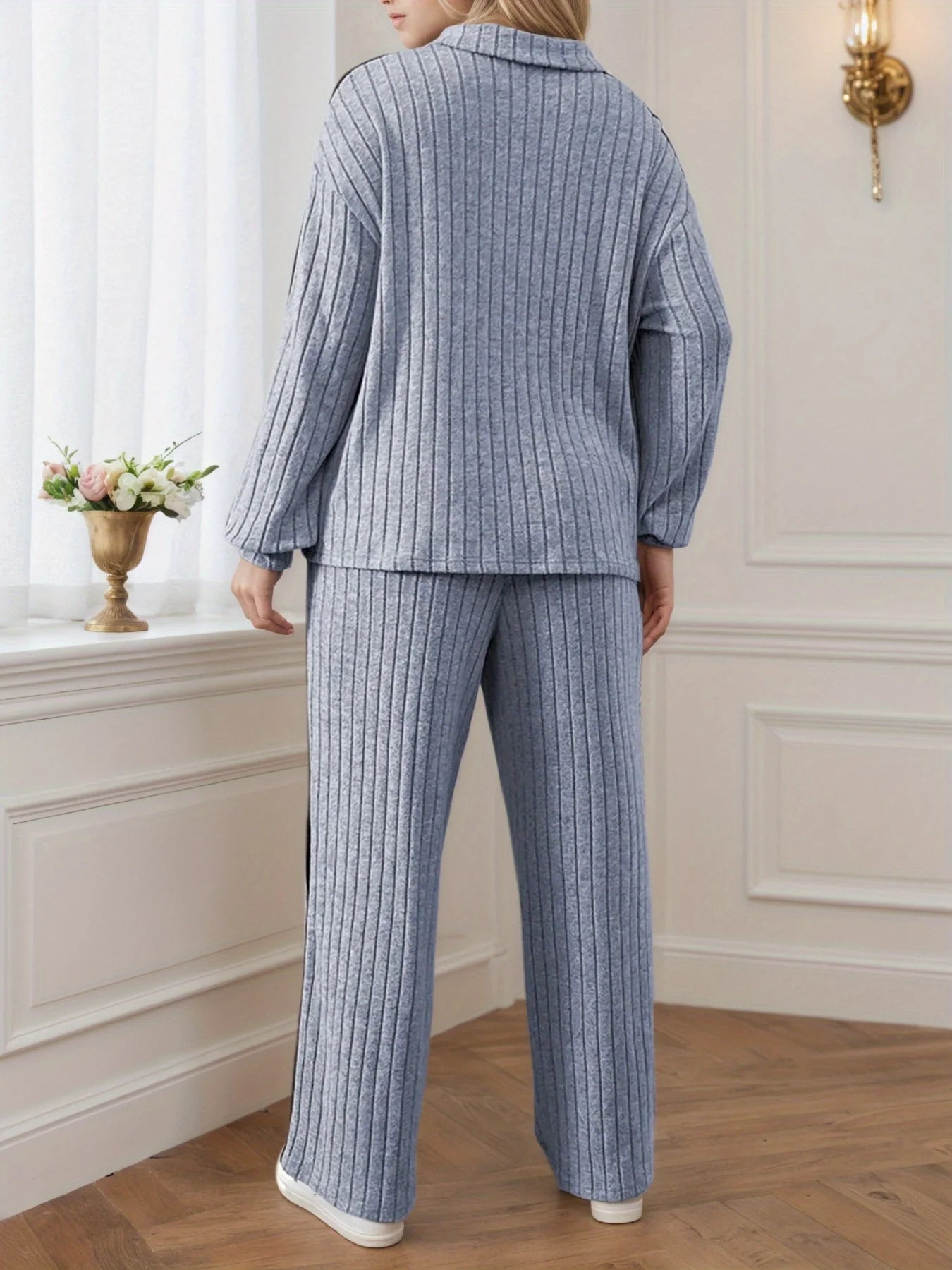 Womens 2-Piece Suit Zipper Collar Long Sleeve Top Wide Leg Pants 8-16