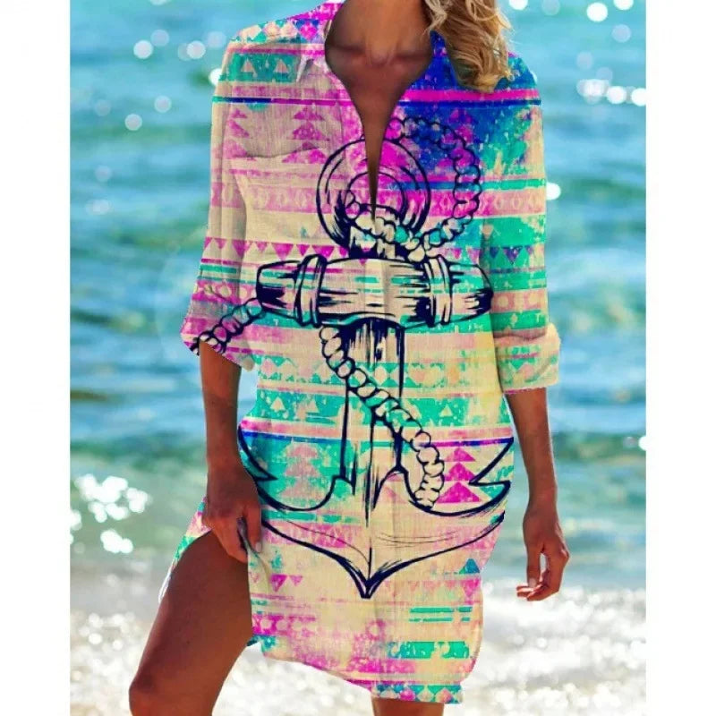 2.Boho Style Summer Cover-Up – Women's Tropical Print Beach Blouse Selection