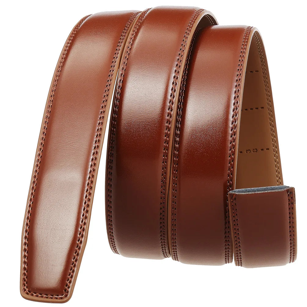 Mens Genuine Leather Belt Strap No Buckle 3cm Ratchet Replacement 110-130cm - QHA UK