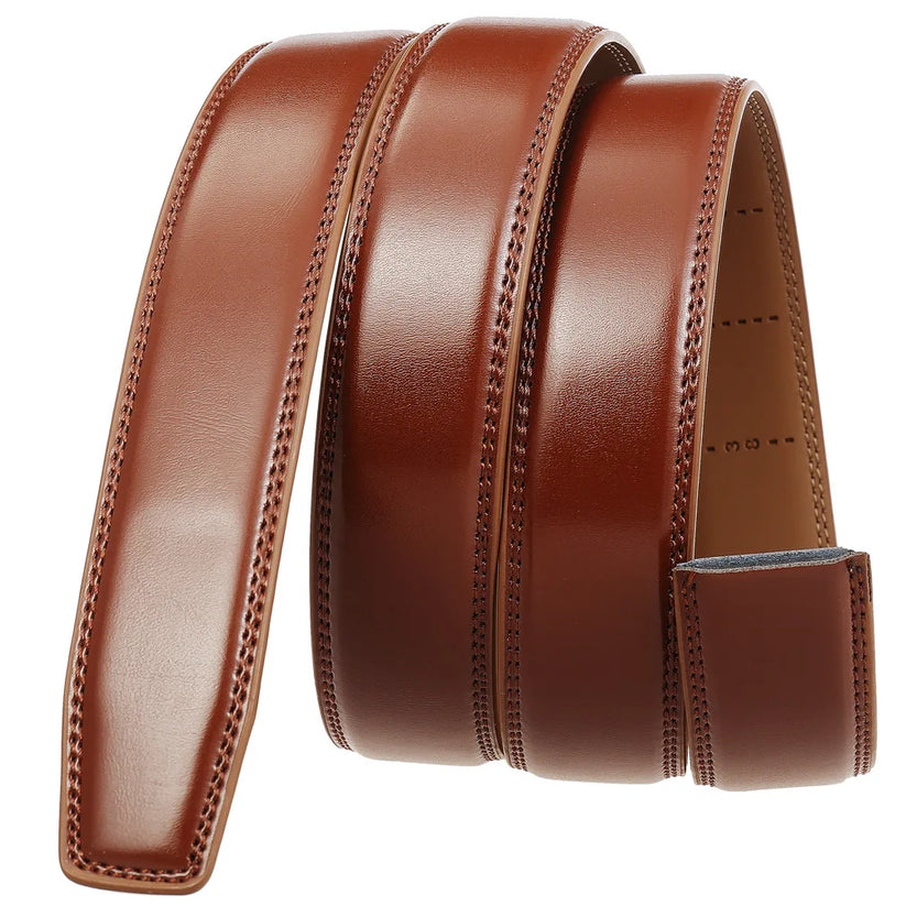 Mens Genuine Leather Belt Strap No Buckle 3cm Ratchet Replacement 110-130cm - QHA UK