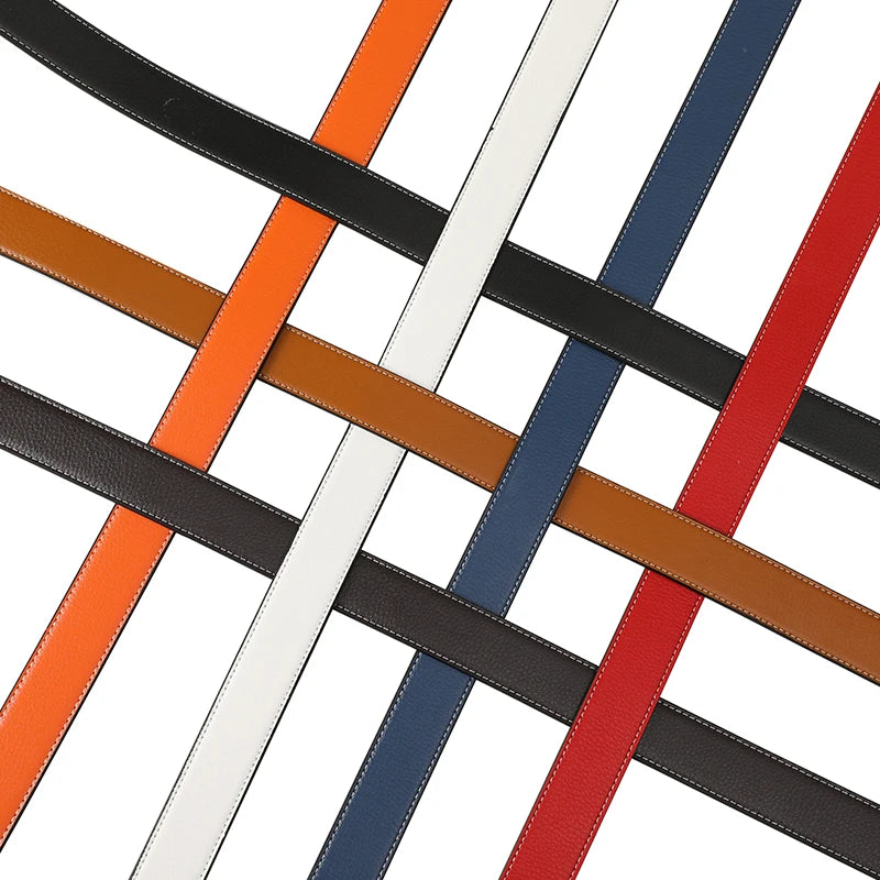 Men's Split Leather Belt Strap No Buckle 3.8cm 7 Colours Stitched Edge