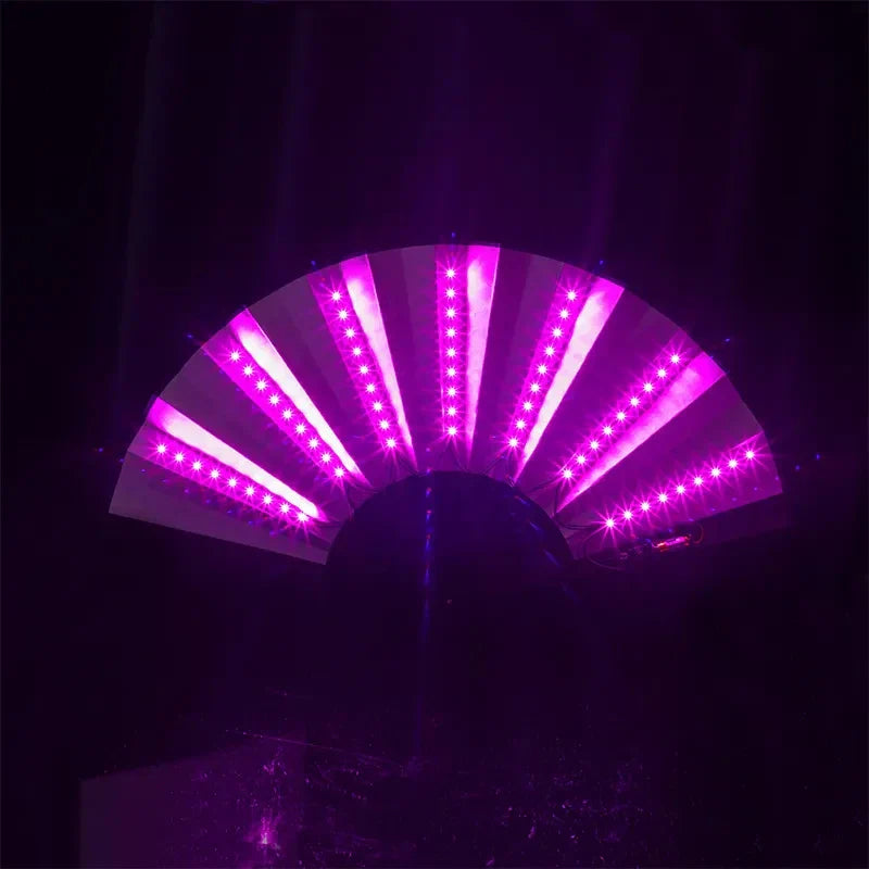 LED Light-Up Foldable Hand Fan – Glowing Neon Bamboo Fan for Dance, Concerts, & Performance Props