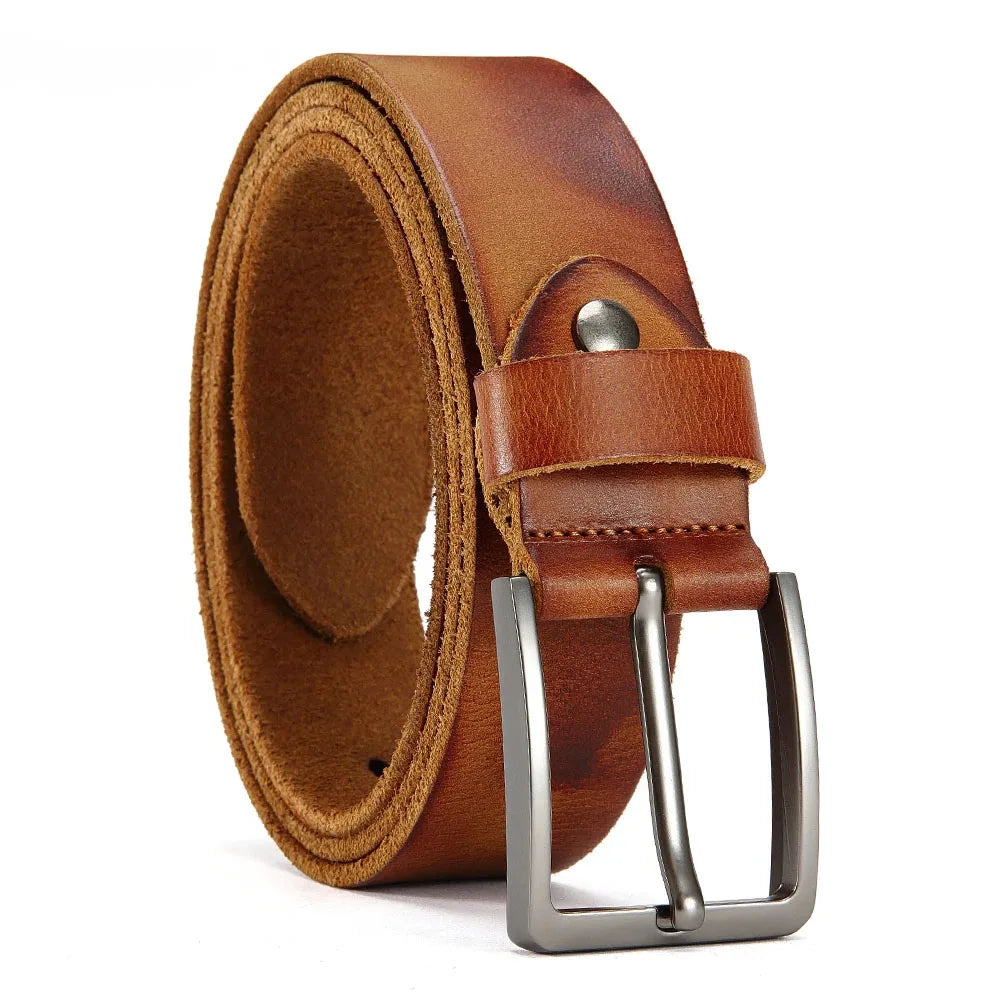 Mens Genuine Cowhide Leather Belt Antique Needle Buckle Casual Jeans Belt 40mm - QHA UK