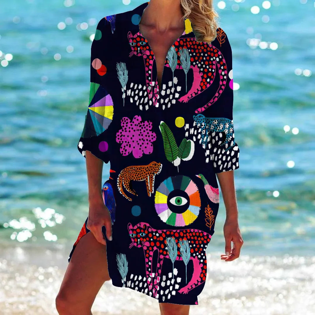 1.Boho Style Summer Cover-Up – Women's Tropical Print Beach Blouse Selection