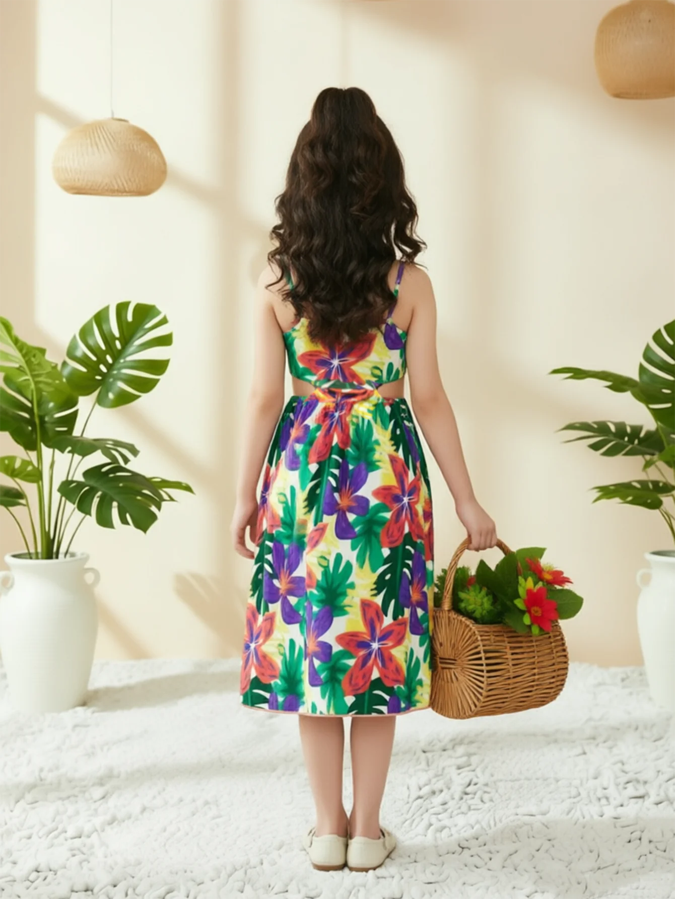 Girls Floral Spaghetti Strap Beach Dress Ages 5 to 12 Years