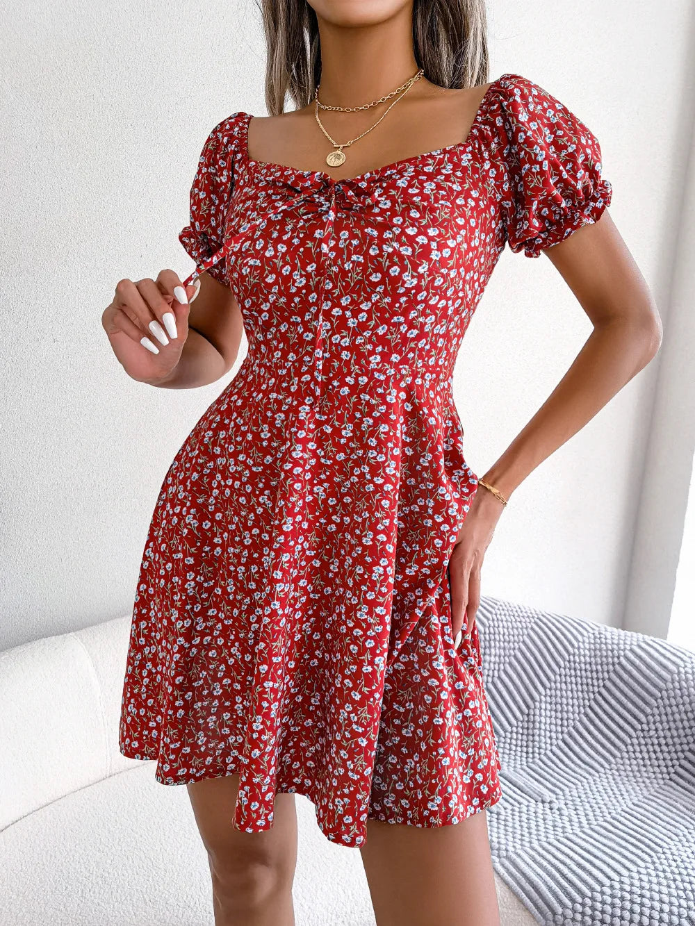 BOXDAQ Womens Floral Chiffon Butterfly Sleeve Mini Dress S XL