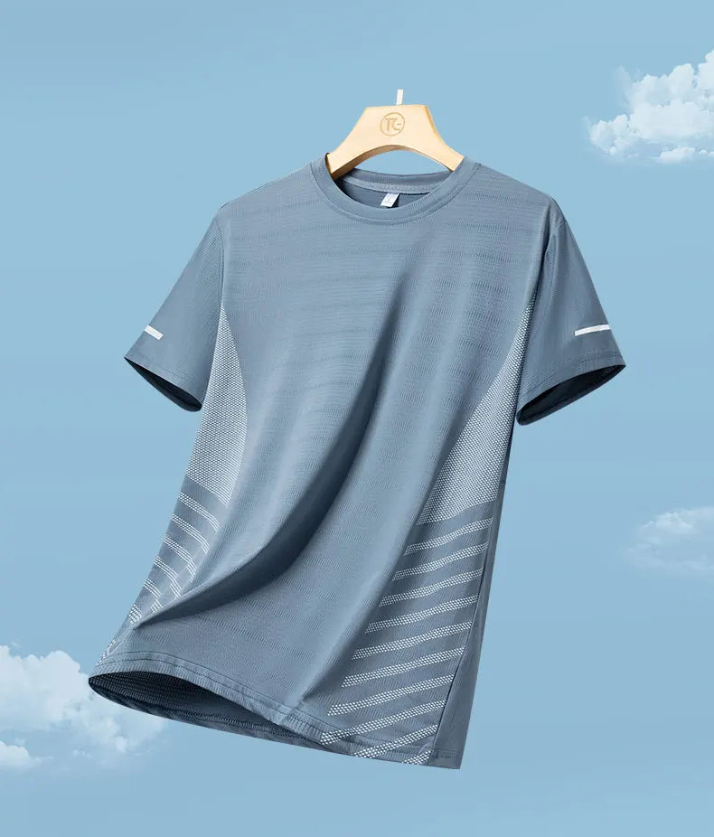 Mens Quick Dry Summer Running T-Shirt Ice Silk Breathable Reflective Gym Top