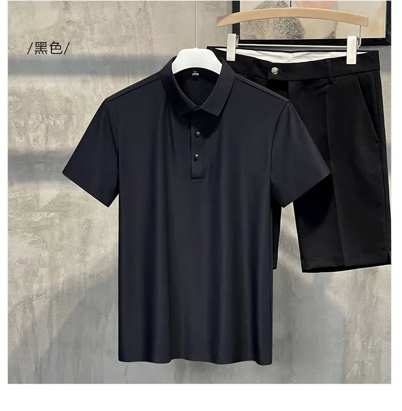 Seamless High-end Polo Shirt for Men's Business Thin Half Sleeved Solid Lapel Short Sleeved Men's Shirt Polo Shirt - QHA UK