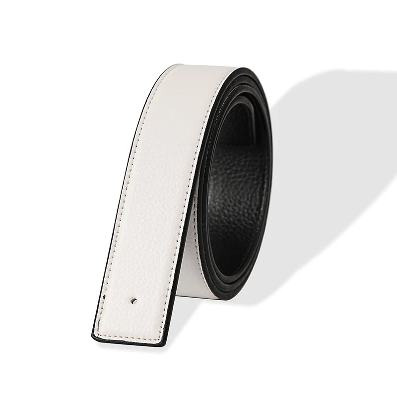 Men's Split Leather Belt Strap No Buckle 3.8cm 7 Colours Stitched Edge