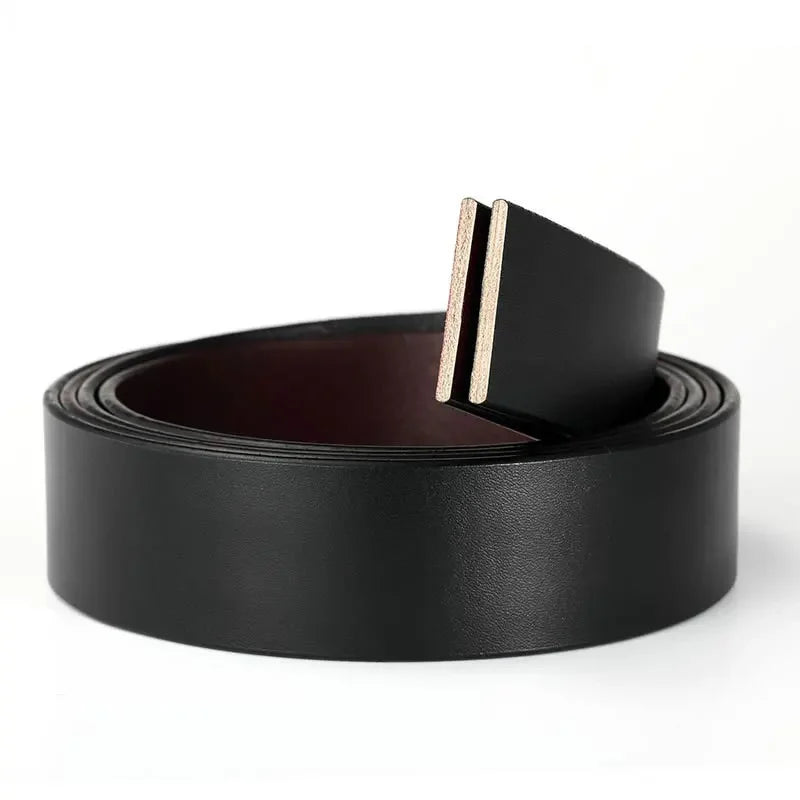Mens Genuine Leather Ratchet Belt Strap 3.5cm No Buckle Black Brown