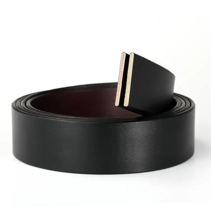 Mens Genuine Leather Ratchet Belt Strap 3.5cm No Buckle Black Brown - QHA UK