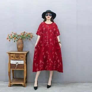 Womens Cotton Floral Boho Ankle Length Beach Dress One Size