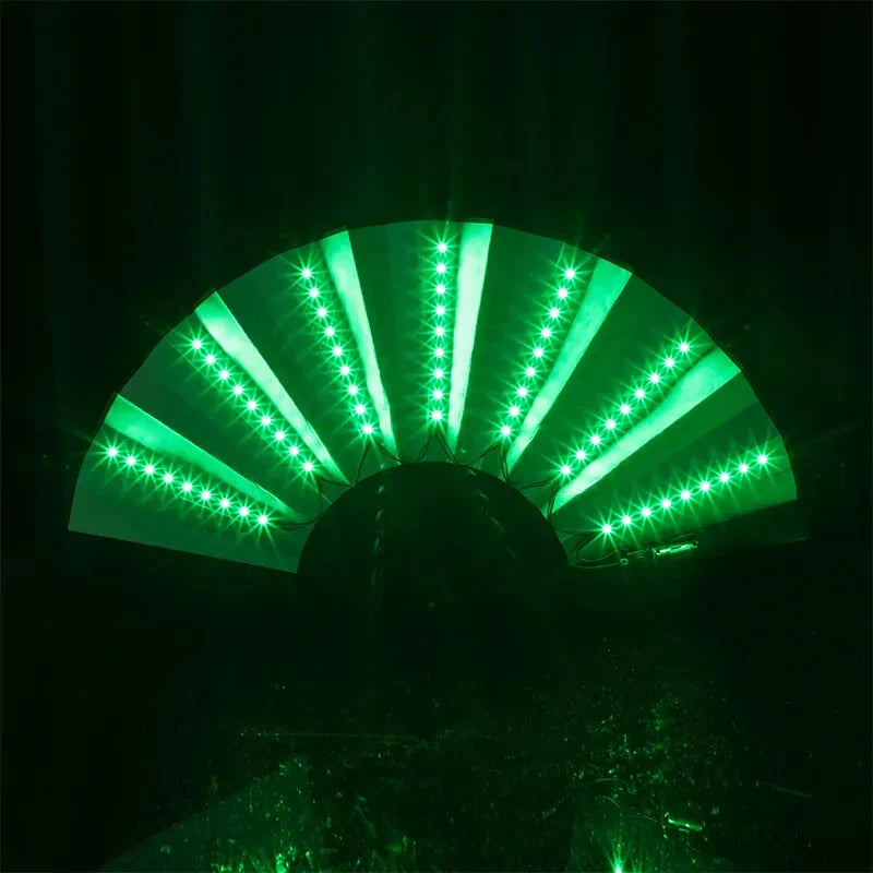 LED Light-Up Foldable Hand Fan – Glowing Neon Bamboo Fan for Dance, Concerts, & Performance Props