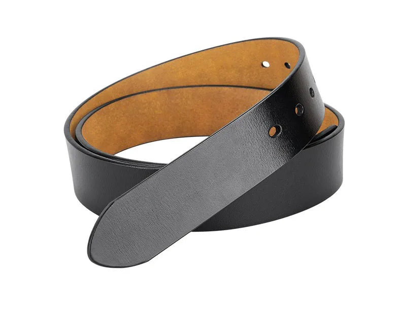 Mens Genuine Leather Belt Strap 3.8cm No Buckle Replacement Black Brown - QHA UK