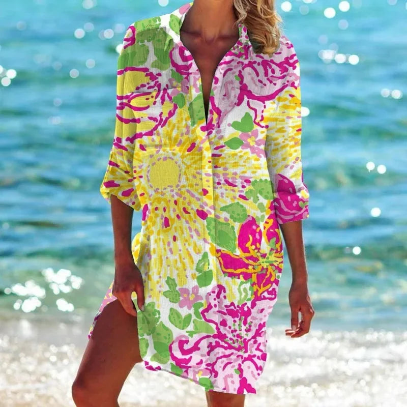3.Boho Style Summer Cover-Up – Women's Tropical Print Beach Blouse Selection