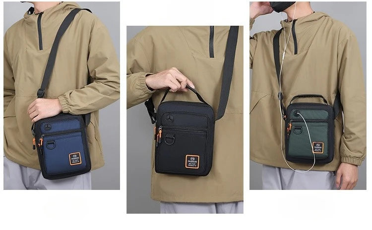Men's Mini Oxford Messenger Bag with Zipper Closure and Polyester Lining