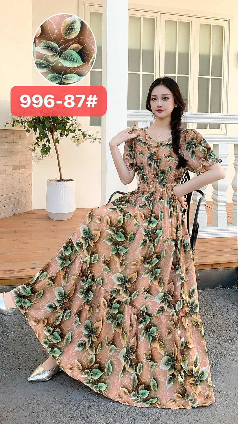 Womens Cotton Floral Boho Ankle Length Beach Dress One Size